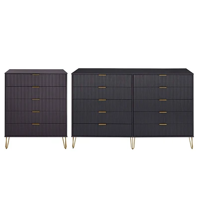 Manhattan Comfort Dumbo 2pc Modern 5 Drawer Dresser and 10 Drawer Double Dresser Set