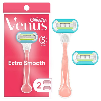 Venus Extra Smooth Pink Womens Razor + 2 Razor Blade Refills