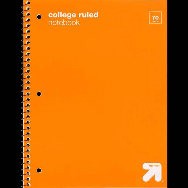 College Ruled  1 Subject Flexible Plastic Cover Spiral Notebook - up&up: 70 Pages, 3 Hole Punched, Tween & Teen