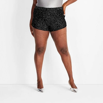 Womens Mid-Rise Sequin Mini Shorts