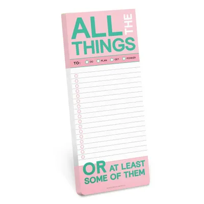 Knock Knock 3.5x9 All The Things Make A List Pad Shopping List Pad and To Do Pad: Grocery & To Do List Notepad, 60 Sheets