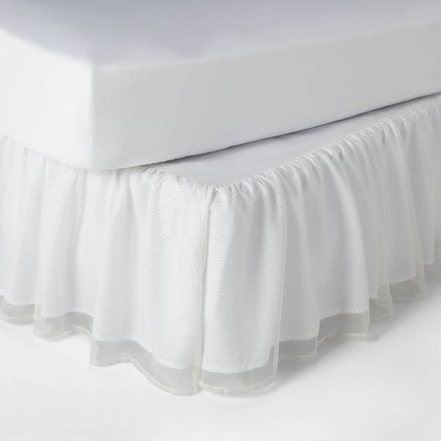 Full Glitter Dot Tulle Kids Bedskirt White - Pillowfort