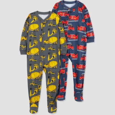 Carters Just One You Toddler Boys Construction Fire Trucks Footed Pajamas