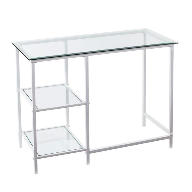 Dumas Metal/Glass Student Desk White - Aiden Lane: Home Office, Bedroom, Fixed Shelves