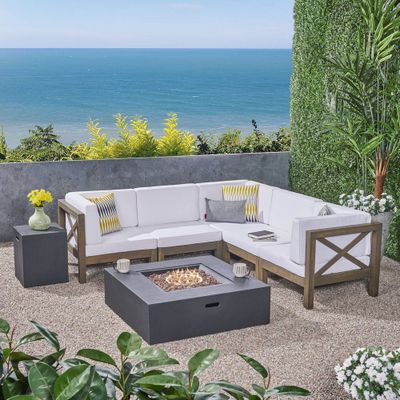 Brava 7pc Acacia Sectional Sofa Set with Fire Pit -  - Christopher Knight Home