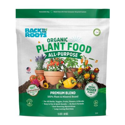 Back to the Roots 1.5lb Organic Plant Food All Purpose Premium Blend: Nutrient-Rich for Indoor & Outdoor Gardens, Non-Synthetic