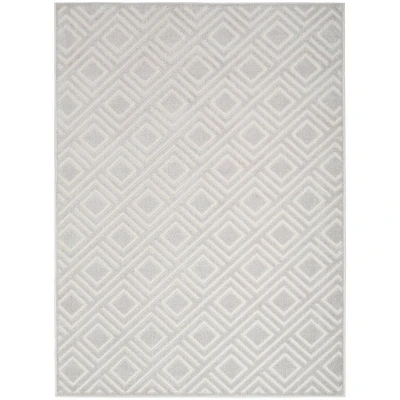 Nourison 53x7 Care Free Geometric Machine Woven Area Rug Light Gray: Modern Low Pile Indoor Rug for Living Room