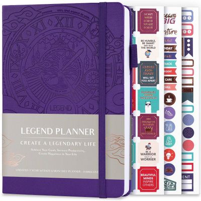 Undated Planner Weekly 5.5x8 Purple - Legend Planner: Faux Leather, Pocket, Elastic Closure, Ribbon Marker