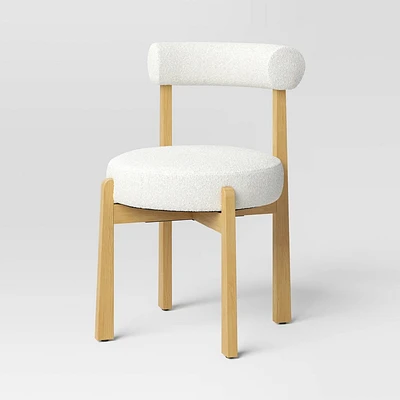 Sculptural Upholstered and Wood Dining Chair Cream Boucle (KD) - Threshold: Modern Armless, Polyurethane Foam