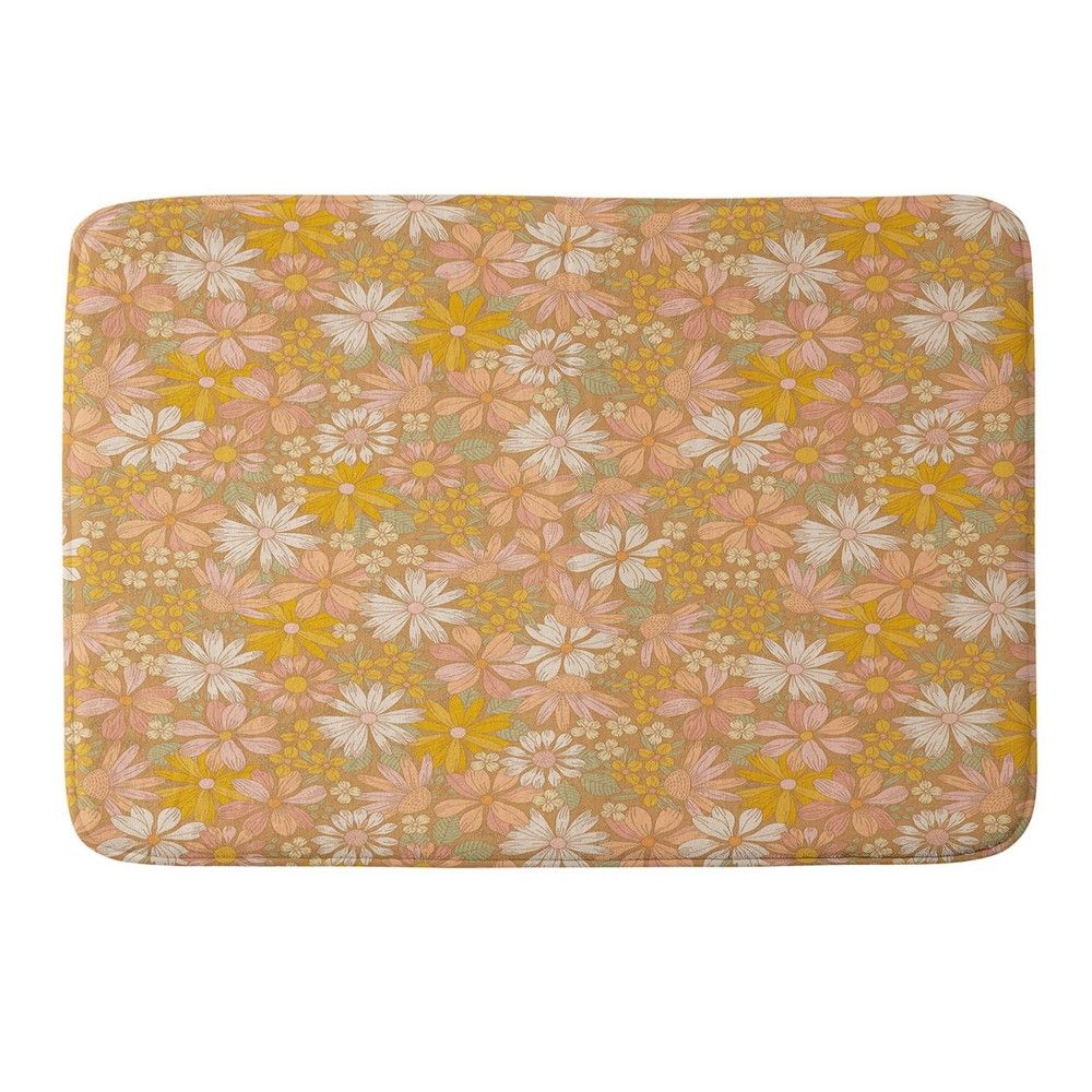 Sunny Days Ahead Memory Foam Bath Rug Brown - Deny Designs: Microfiber, Machine Washable, Botanical Pattern