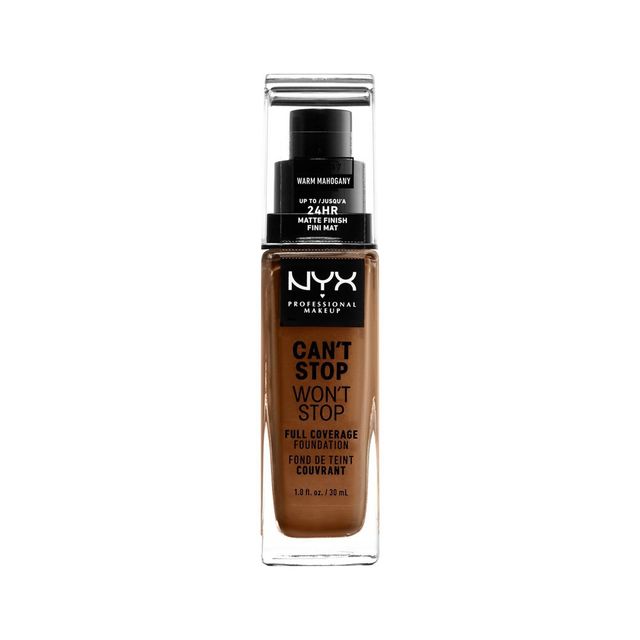 NYX Professional Makeup Cant Stop Wont Stop 24Hr Full Coverage Matte Finish Foundation - 16.7 Warm Mahogany - 1 fl oz