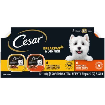 Cesar Classic Loaf in Sauce Variety Pack with Steak and Eggs and Chicken and Liver Flavor Small Breed Wet Dog Food - 3.5oz/12ct