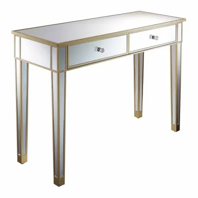 Breighton Home Gilded Mirage Dual-Drawer Writing Desk/Console Table: Office Furniture with Glass Surface