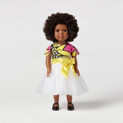 Ikuzi Dolls Pink & Yellow Dress Doll with Black Hair 18 Fashion Doll