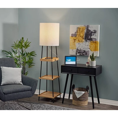 Henry Charge Shelf Floor Lamp Natural Black - Adesso: Contemporary Standing Lamp with USB Port, ETL Listed