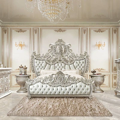 98 Eastern King Bed Sandoval with Rococo Scrolls & Crystal Buttons - Acme Furniture