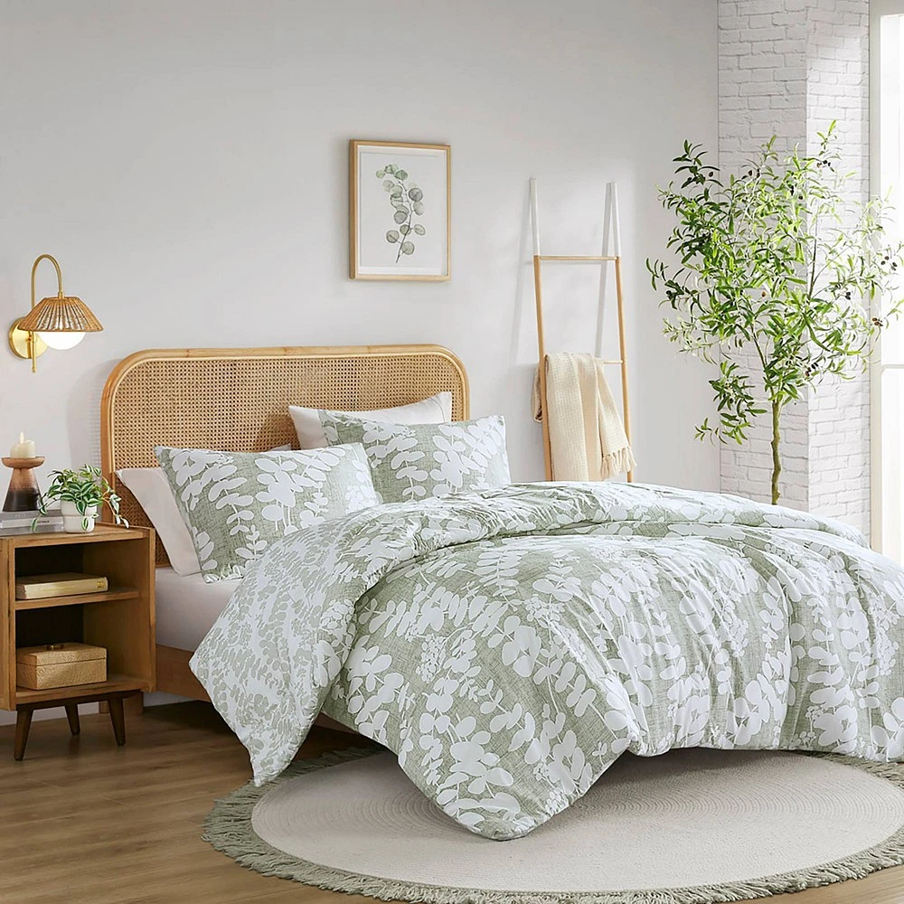 510 Design Full/Queen Aria Floral Print Reversible Comforter Set Sage Green  | The Market Place