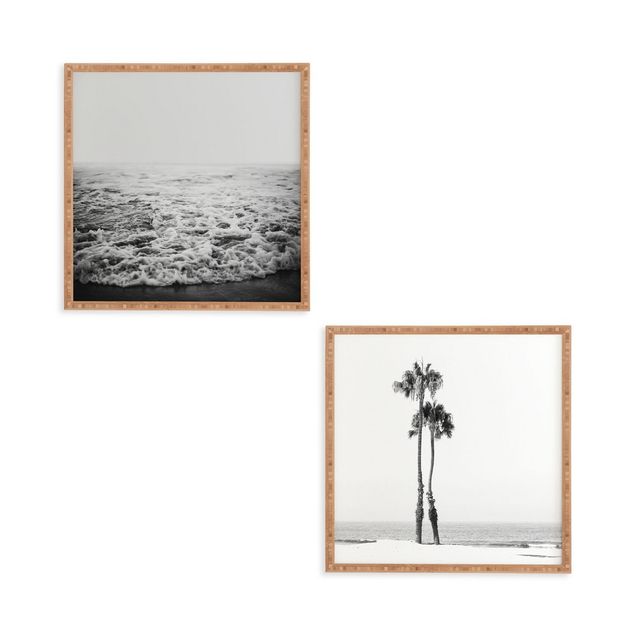 (Set of 2) 12 x 12 Two Palms Framed Decorative Wall Art White - Deny Designs: Bamboo Frame, Beach Scene, Modern Decor