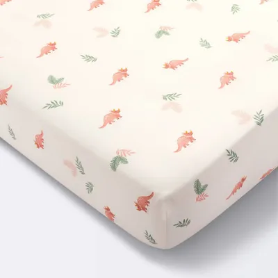 Cotton Fitted Crib Sheet - Pink Dinosaurs - Cloud Island