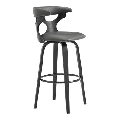30 Zenia Swivel Counter Height Barstool with Gray Faux Leather Black Wood Frame - Armen Living