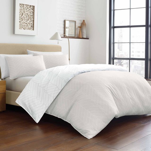 Demi Reversible Duvet Cover & Sham Set Linen - City Scene: Microfiber, Zipper Closure, OEKO-TEX Certified