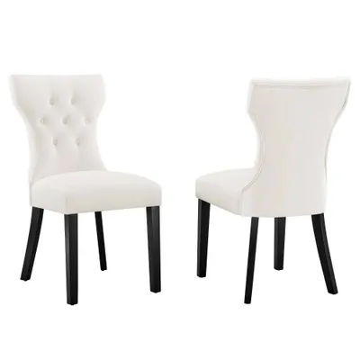 Set of 2 Silhouette Performance Velvet Dining Chairs White - Modway