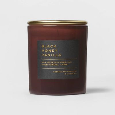 8oz Lidded Glass Jar Black Honey Vanilla Candle - Threshold: Soy & Coconut Wax, 30hr Burn Time