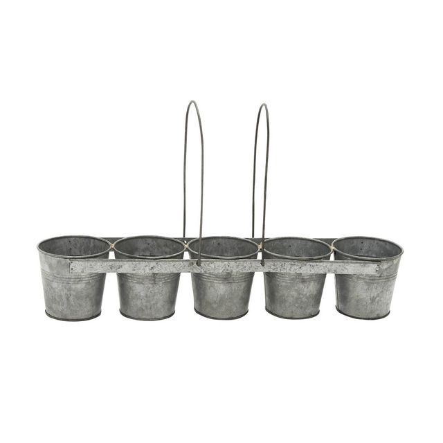 23 Wide Farmhouse 5-Pail Iron Novelty Planter Gray - Olivia & May: Hammered Finish, Indoor Centerpiece