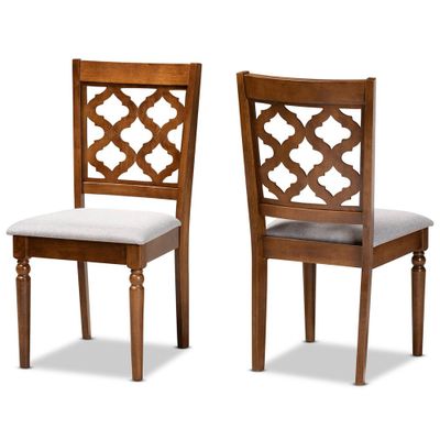 2pc Ramiro Fabric and Wood Dining Chairs Set  - Baxton Studio