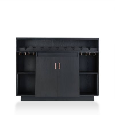 Veritte Contemporary 9 Bottle Buffet Black - miBasics: Kitchen Hutch, Fixed Shelves, MDF Frame