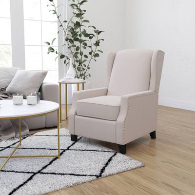 Contemporary Push Back Recliner with Accent Nail Trim Fabric Upholstery  - Merrick Lane