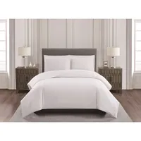 3pc Queen Bristol Embroidered Duvet Cover Set White - Charisma: 300 Thread Count, Cotton Sateen, Includes 2 Shams