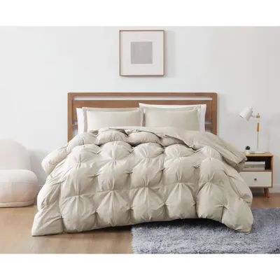 Truly Soft 3pc Full/Queen Cloud Puffer Comforter Set Beige: Microfiber, Machine Washable, Includes Shams