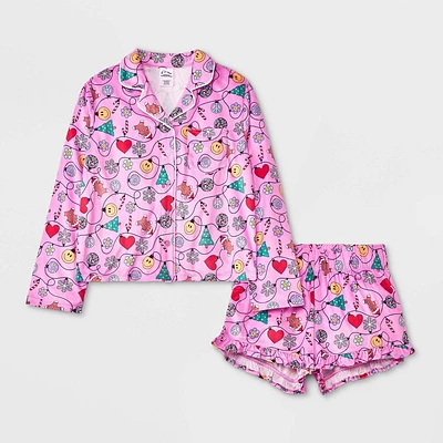 Girls 2pc Smiley Christmas Long Sleeve Coat Pajama Set