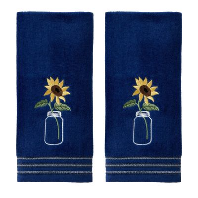 2pk Sunflower in a Jar Hand Towel Blue - SKL Home: Velour Cotton, Bath Towel and Washcloth Sets