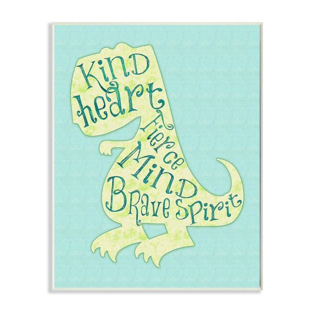 Kind Heart Dinosaur Silhouette Kids Wall Plaque Art (10x15x0.5) - Stupell Industries: Kids Dinosaur Decorations, Blue Lithograph