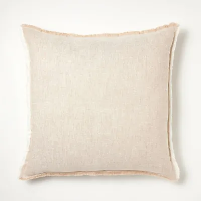 Oversized Reversible Linen Square Throw Pillow with Frayed Edges