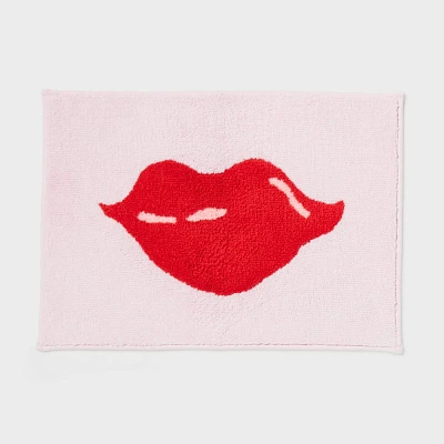 17x24 Valentines Day Red Lips Bath Rug Pink - Room Essentials