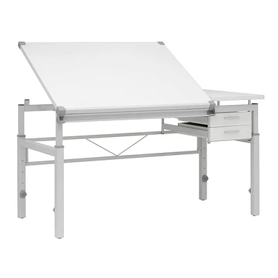 studio designs Graphix II Pro Line Split Top Height Adjustable Drafting Table: Steel Frame, Laminate Surface, 2 Drawers