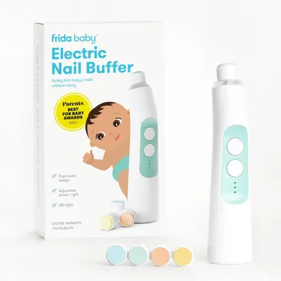 Frida Baby Electric Nail Buffer - Baby Nail File, Nail Clippers + Trimmer Kit - 4 Buffer Pads, LED Light + Case