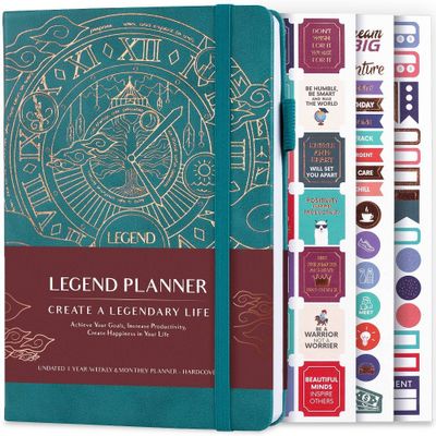 Undated Planner Weekly/Monthly 8.25x5.5 Dark Teal Gold - Legend Planner: Faux Leather Agenda for Adults & Teens