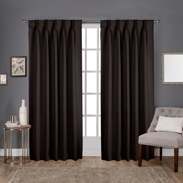 Set of 2 84x52 Sateen Pinch Pleat Woven Blackout Back Tab Window Curtain Panel Brown - Exclusive Home