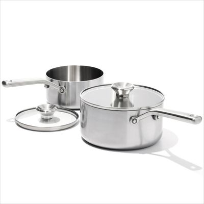 OXO 4pc Mira Tri-Ply Stainless Steel Saucepan Set Silver: Dishwasher-Safe Cookware, Includes 6 Qt & 3 Qt Saucepan with Lids