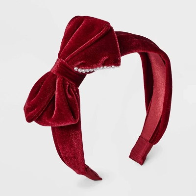 Girls Velvet Bow with Pearls Headband - Cat & Jack Red