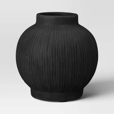 Round Ceramic Vase Black - Threshold: Watertight Tabletop Decor, 7.25 Bouquet Holder