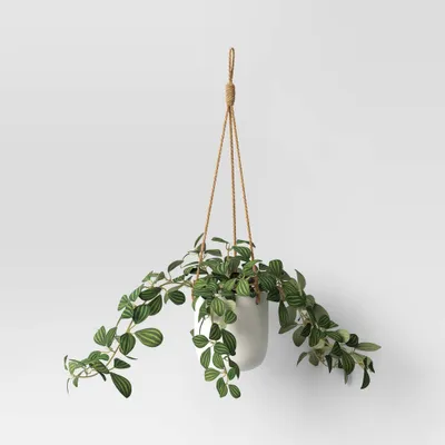 9 Hanging Monstera Artificial Plant - Threshold: Indoor/Outdoor Decor with Ceramic Pot & Jute Rope