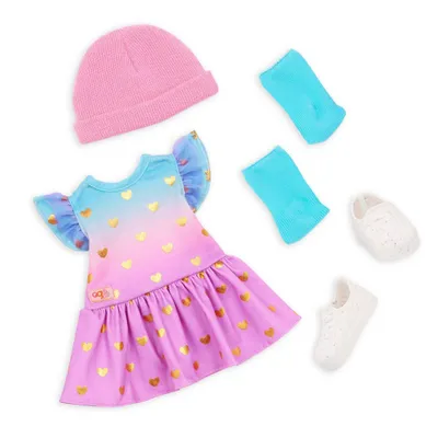 Our Generation Lovely Hearts Pink Hat & Gradient Dress Outfit for 18 Dolls