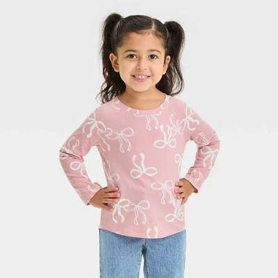 Toddler Girl Bow Printed Long Sleeve T-Shirt