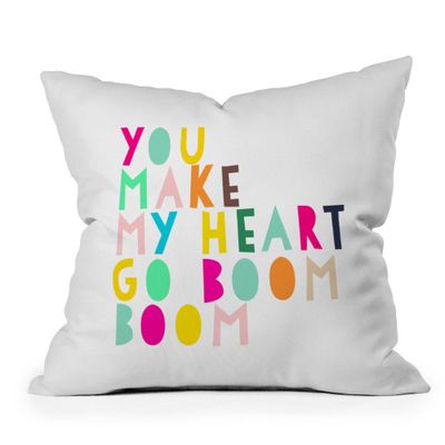 18x18 Hello Sayang You Make My Heart Go Boom Boom Square Throw Pillow White/Red/Yellow - Deny Designs