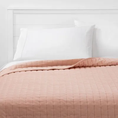 King Channel Stitch Velvet Quilt Soft Blush - Threshold: Cotton Backing, Year Round Comfort, Machine Washable